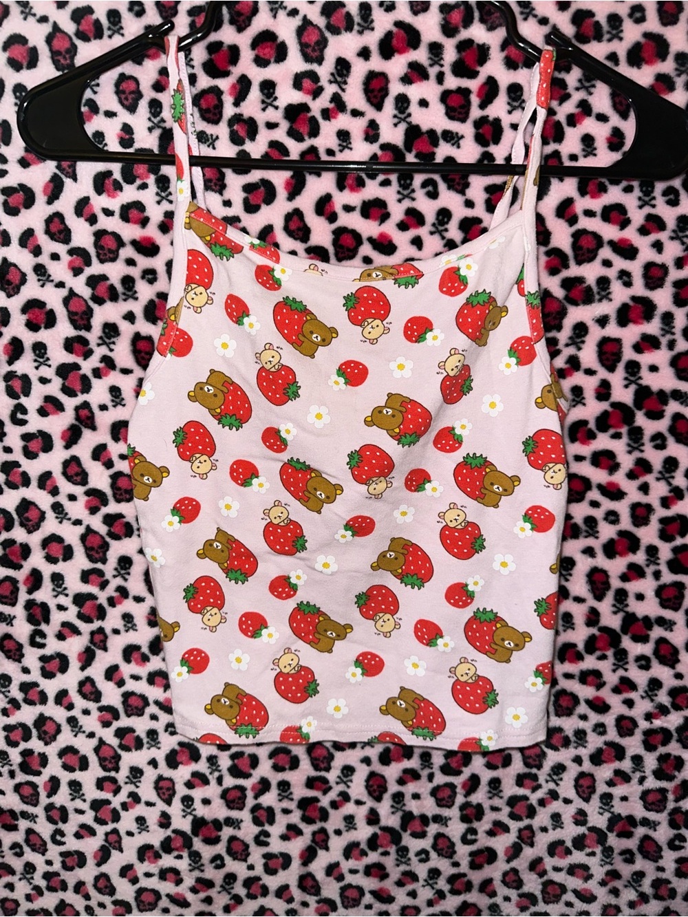 Womenâs Pink Strawberry & Bear Tank Top